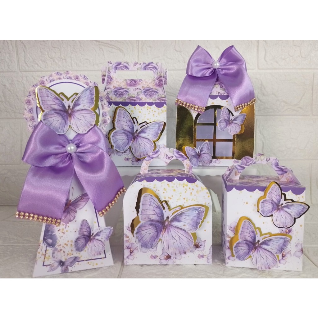 Kit Personalizados Jardim das borboletas roxo / Mimos de Aniversário Lembrancinhas Caixinhas Personalizadas Kit Festa