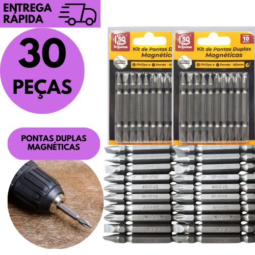 Kits 30/20 ou 10 Jogo De Bits Ponta Magnética Chaves Philips Fenda Aço Alta Qualidade Parafusadeira
