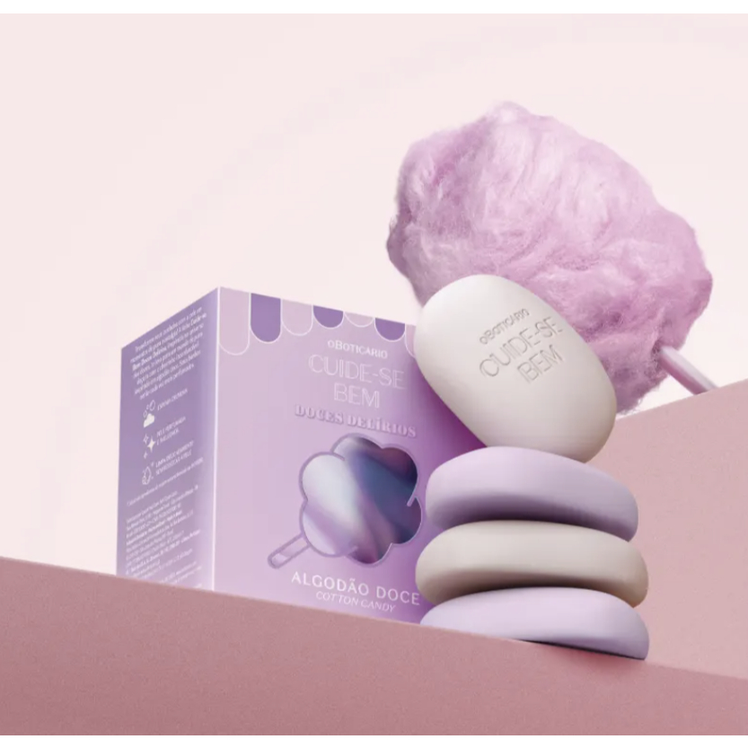 Kit Sabonetes Em Barra Sortidos Cuide-se Bem Doces Delírios Algodão Doce 4x80g, lançamento O Boticário
