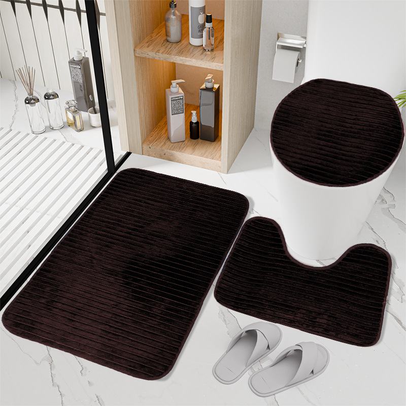 Jogo Tapete 3 Peças Banheiro Canelado Aveludo Antiderrapante