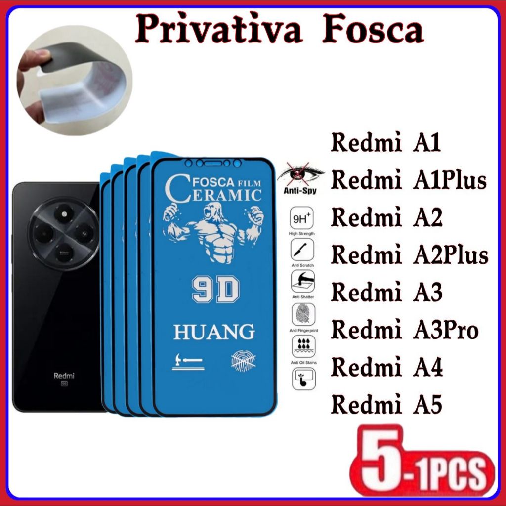 Película Privativa Fosca Anti-Spy Matte Cerâmica Xiaomi Redmi A1 A1Plus A2 A2Plus A3 A3Pro A4 A5 em Oferta na Shopee