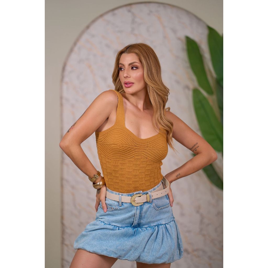 Blusa regata Cropped Tricô/tricot Modal básica Moda feminina verão