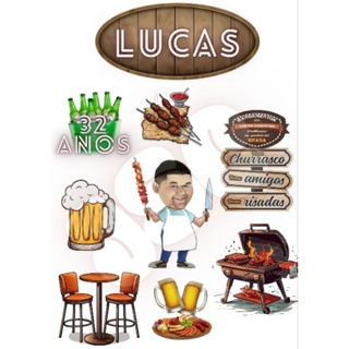 Topper ( Topo de bolo CHURRASQUEIRO personalizado para festa) em Oferta na Shopee