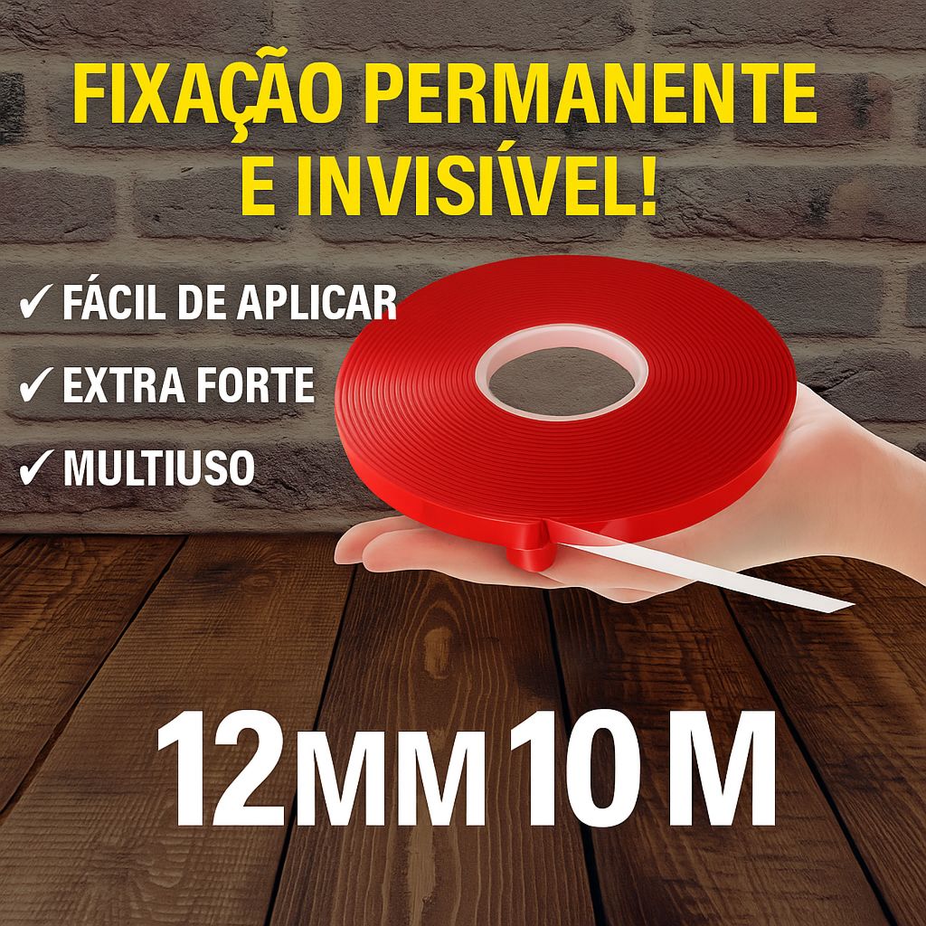 Fita Dupla Face Fixa Tudo 12mm X 10mt Ultra Forte Transparente Resistente em Oferta na Shopee