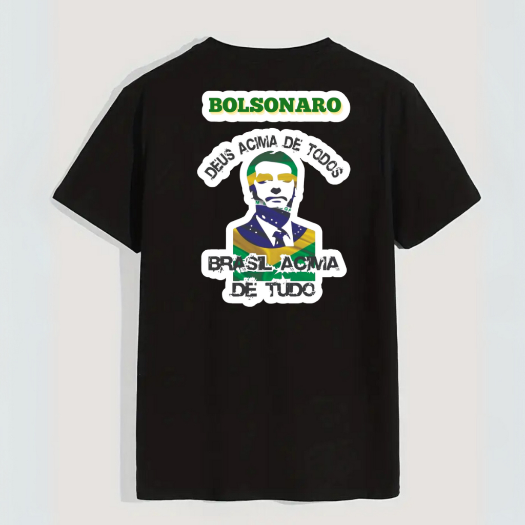 Camisa Bolsonaro Personalizada DTF Masculina Casual Brasil Deus acima de todos