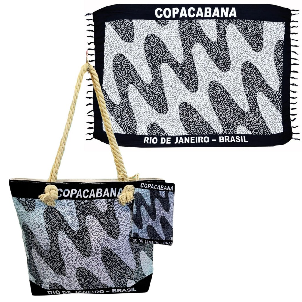 Kit Bolsa Canga Praia Grande mini estojo Sacolas Resistente Moda Verão Poliéster