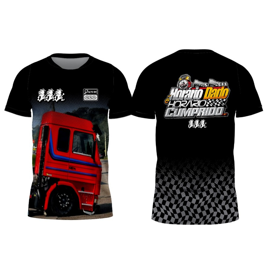 Camiseta Caminhoneiro / Camiseta de caminhao /- Preta e vermelha - Horário dado é horário comprido