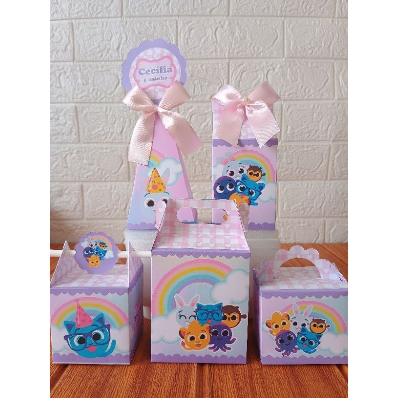 PEGUE E MONTE - Kit Caixinhas Personalizadas Bolofofos Rosa Menina Arco íris aniversário/Festa,Lembrancinha,Decoração