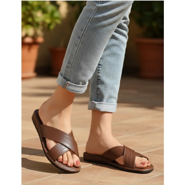 Chinelo da Vovó Ortopédico antiderrapante não escorrega couro ecológico Fascite plantar Esporão