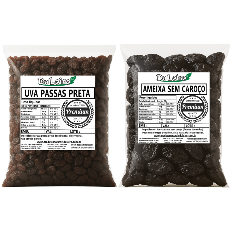 Kit Ameixa + Uva Passa Preta Premium – Escolha o Tamanho Ideal