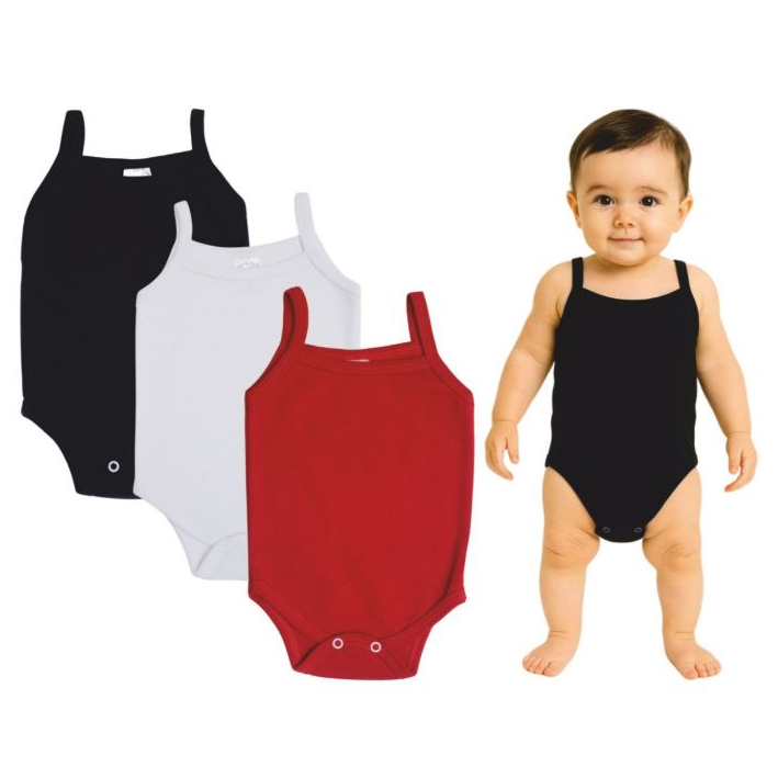 Kit C/ 3 Body Alcinha Infantil - Vermelho/Preto/Branco - Body Bebê - 100% Algodão em Oferta na Shopee