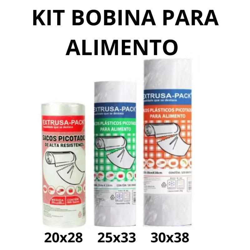Kit 3 Rolos Sacos Plásticos Freezer Bobina Picotada Reforçada Diversos Tamanhos Extrusa
