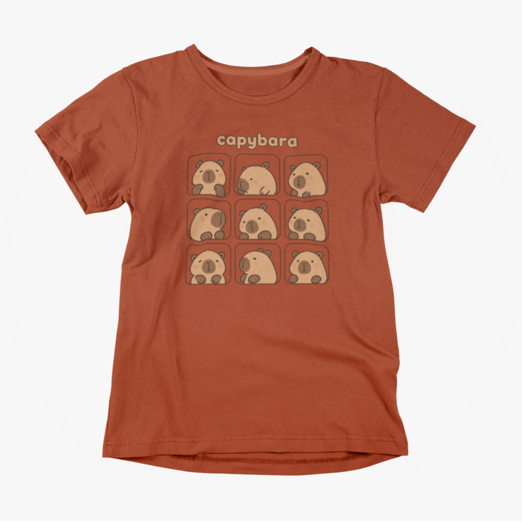 Camiseta Kawaii Moda Capybara Capivara Desenho Meme Poses Estilo