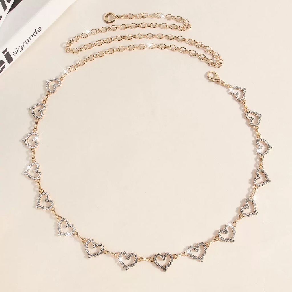 Cintos de cintura com strass em formato de coração para mulheres, férias de verão, praia, versátil, temperamento, vest