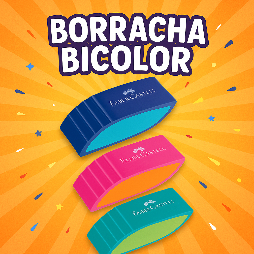 Borracha Colorida Bicolor Faber-Castell PVC-Free Apagamento Preciso Escolar Duas Cores Macia Sem Manchas