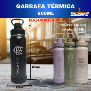 Garrafa Térmica 350 ou 800ml  Personalizada  a LASER, Com Protetor de SIlicone em Oferta na Shopee