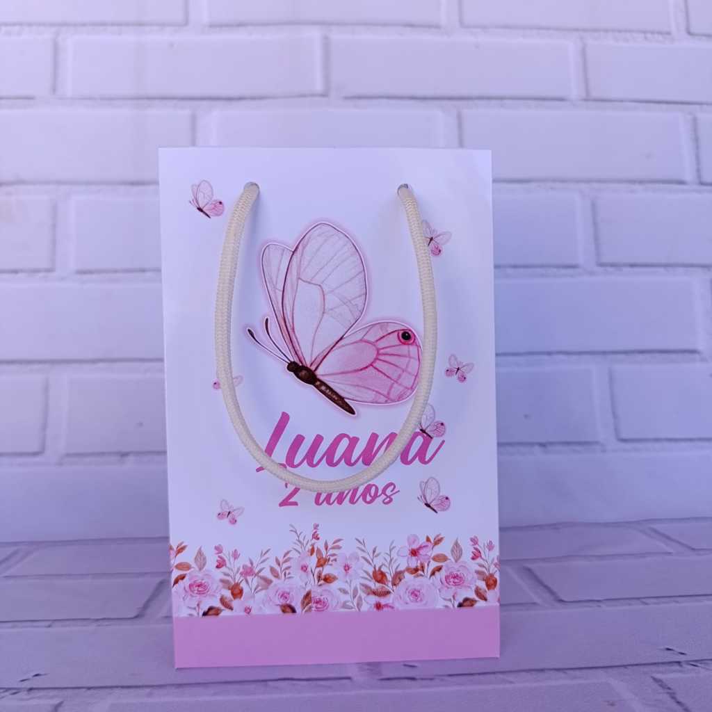 Sacolinha Personalizada jardim das borboletas rosa \sacolinha surpresa lembrancinha borboletas rosa.