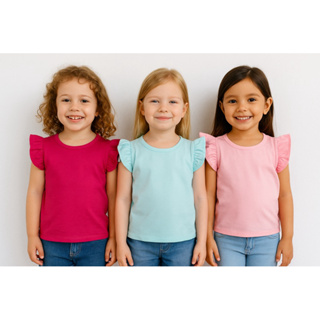 blusa regata com babado infantil camiseta roupa infantil menina kit com 3 em Oferta na Shopee