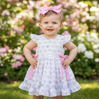 Vestido infantil com faixa várias cores e temas frutinhas coração ursinho em Oferta na Shopee