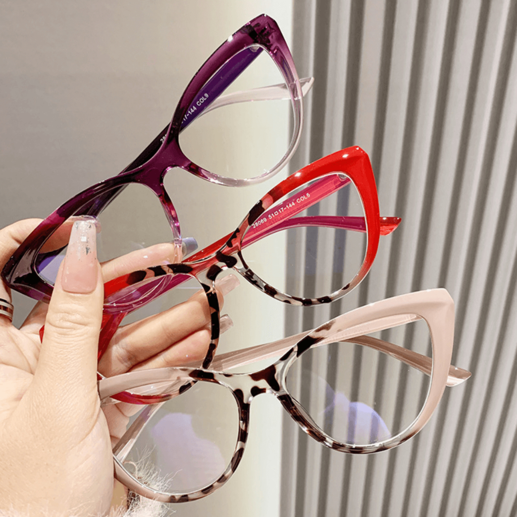 Armação Óculos Feminino Olho de Gato TR90 com Lentes Sem Grau Anti Luz Azul e UV400