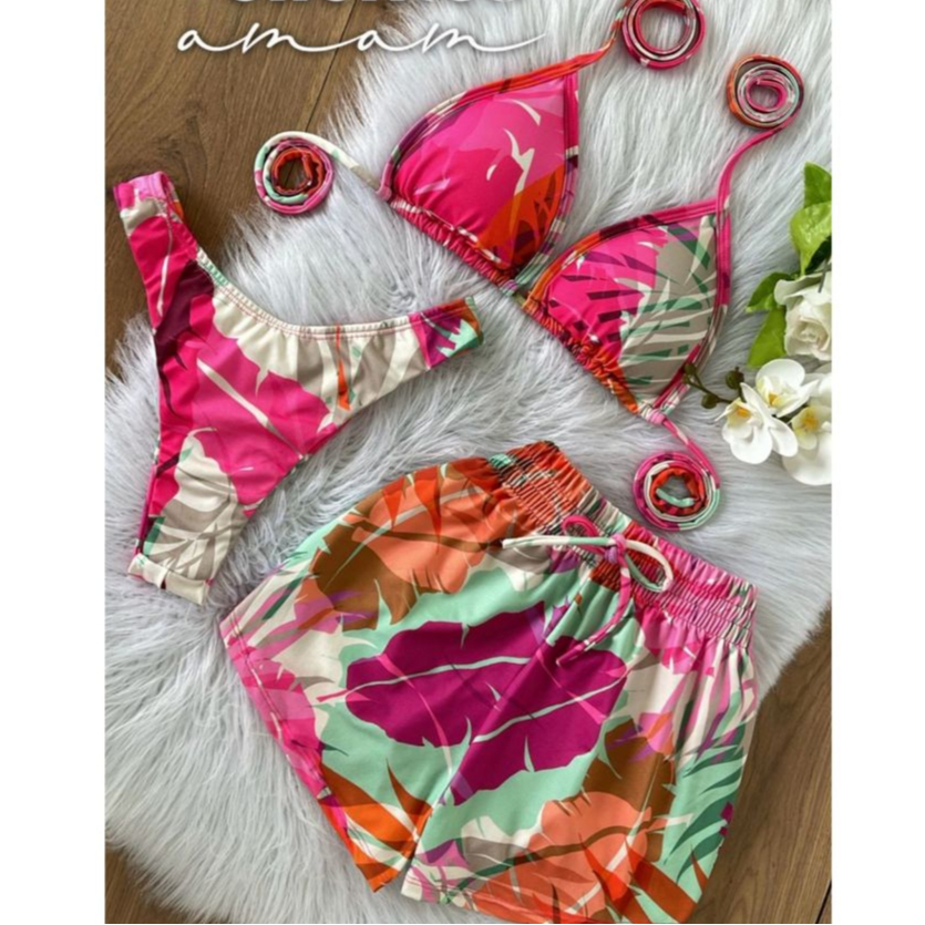 conjunto de biquíni com shorts em Oferta na Shopee