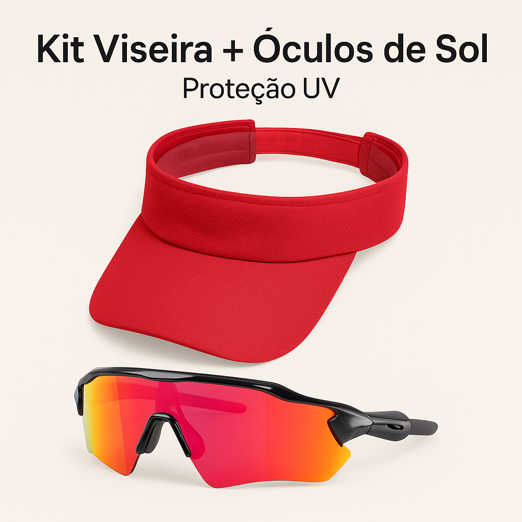 Kit Viseira Ajustável Lisa Esportiva + Oculos de Ciclismo Proteção UV400 Lente Espelhado