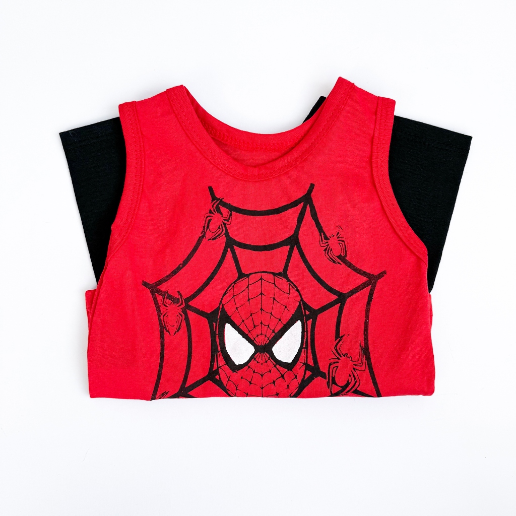Conjunto Infantil Vermelho e Preto Super-Herói Aranha – Conjunto Camiseta Regata + Short