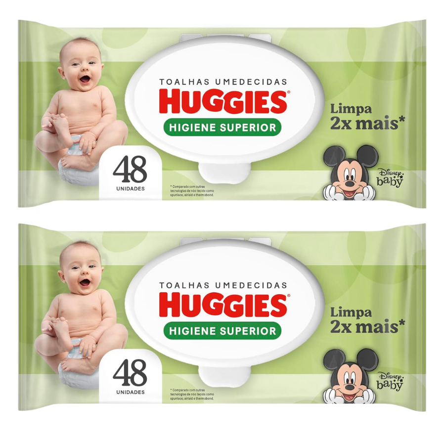 Lenço Umedecido Huggies Higiene Superior 48 Unidades Toalhas Umedecidas Bebê Suaves  Hipoalergênicas