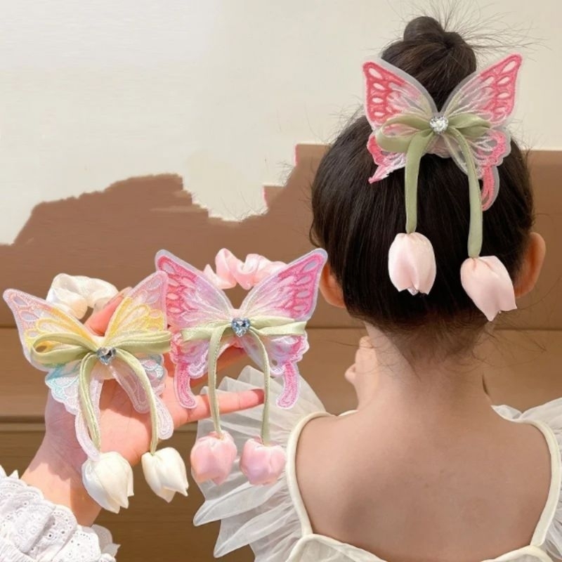 Acessórios de Cabelo feminino infantil bico de pato Borboleta com pêndulo em tulipa elegante