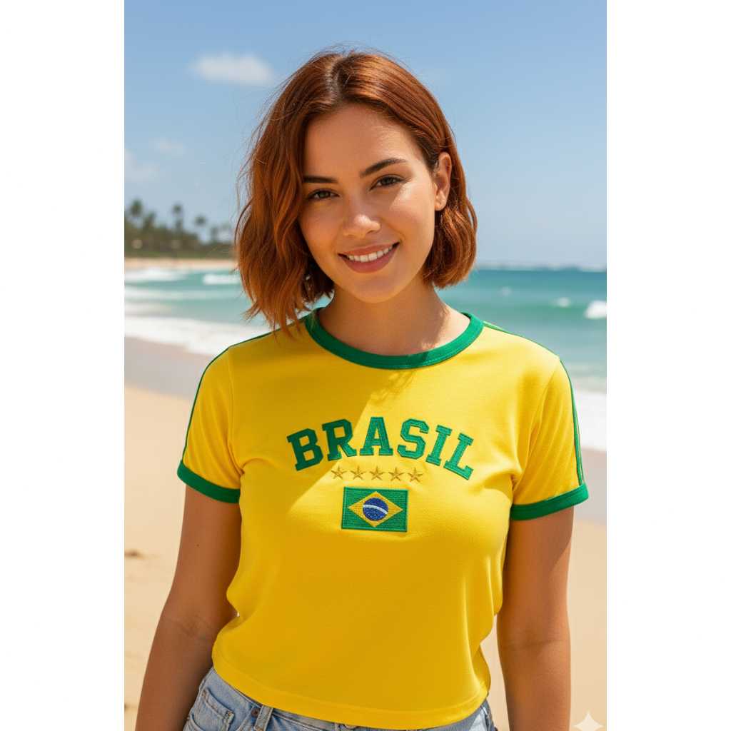 Blusa Do Brasil Bandeira Bordada BabyLock Amarela