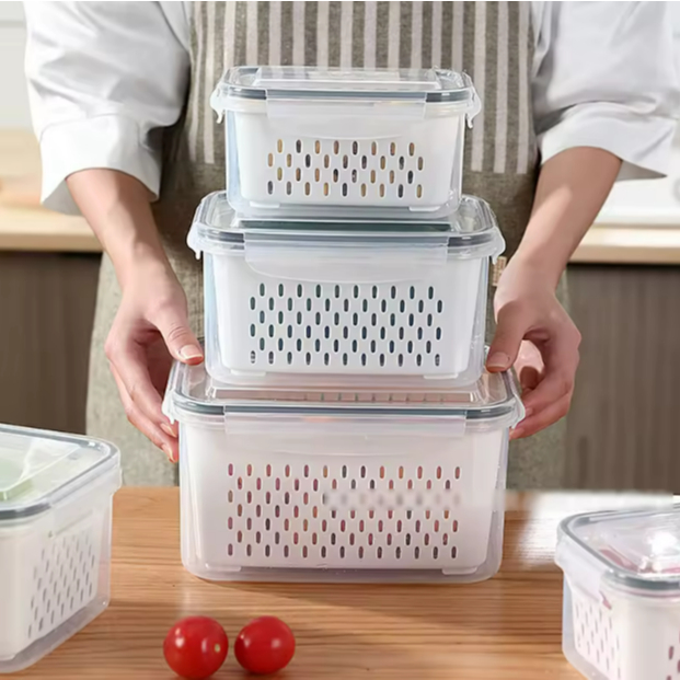 Kit 3 Potes Organizadores Geladeira Organizador Alimentos Vegetais Cozinha Moderna
