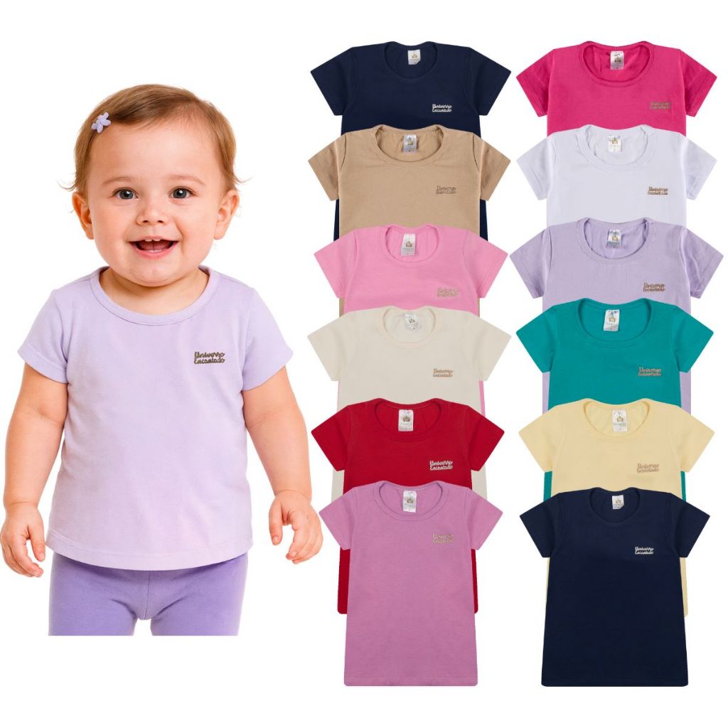 Kit de 2, 6 ou 8 Blusas Infantis Manga Curta para Bebê Menina 100% Algodão Confortável para o Dia a Dia em Oferta na Shopee
