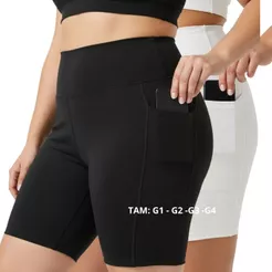 Kit 2 Shorts Do G1 ao G4 Feminino Plus Size Meia Coxa Cintura Alta Bermuda Zero Transparência bolso para celular 3039.K2