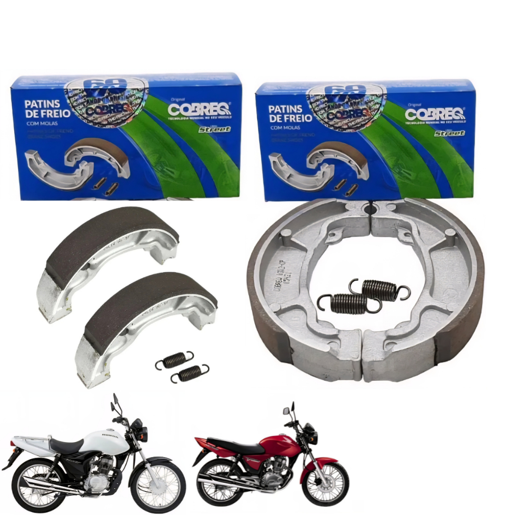Kit Freio Lona Patim Moto  CG 125 150 TITAN FAN 2000 A 2015  Dianteiro e Traseiro Completo  Cobreq