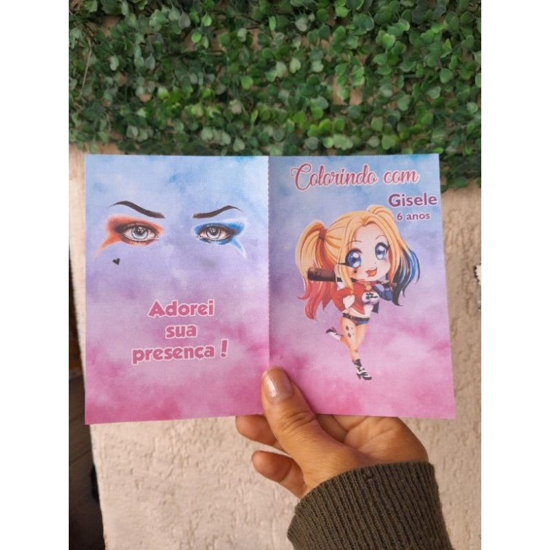 Livro de Colorir Arlequina - lembrancinha de festa livrinho de colorir tema Arlequina personalizado com nome