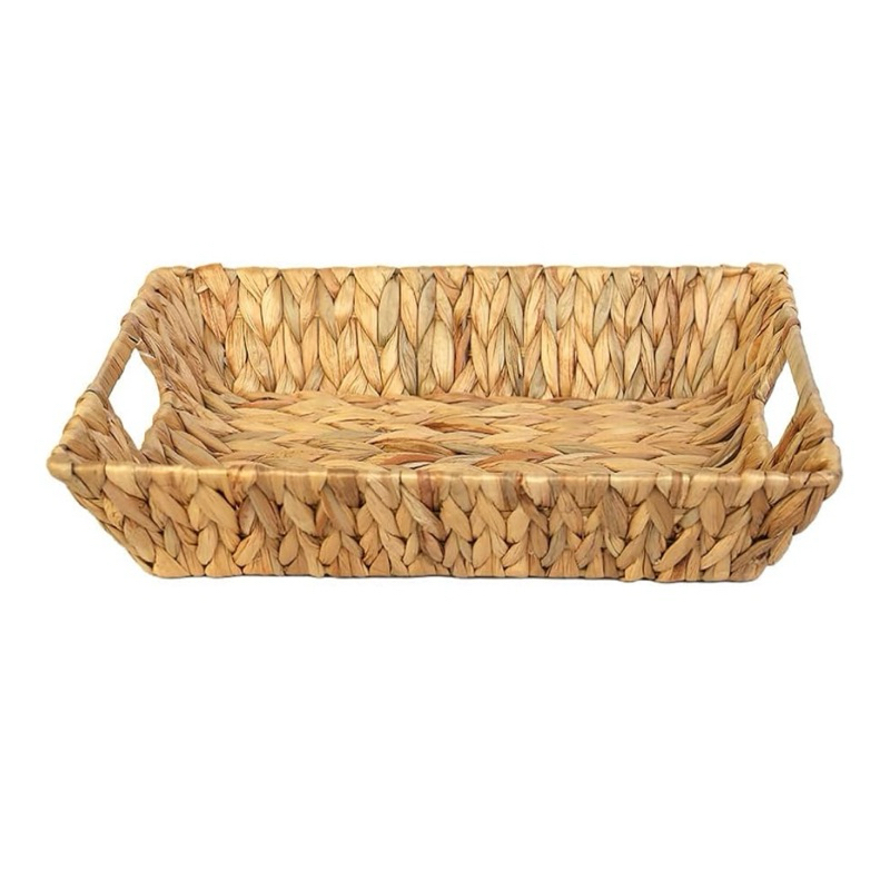 Cesto Bandeja Vime Fibra Natural Seagrass com Alça Multiuso, Decorativa e Organizador