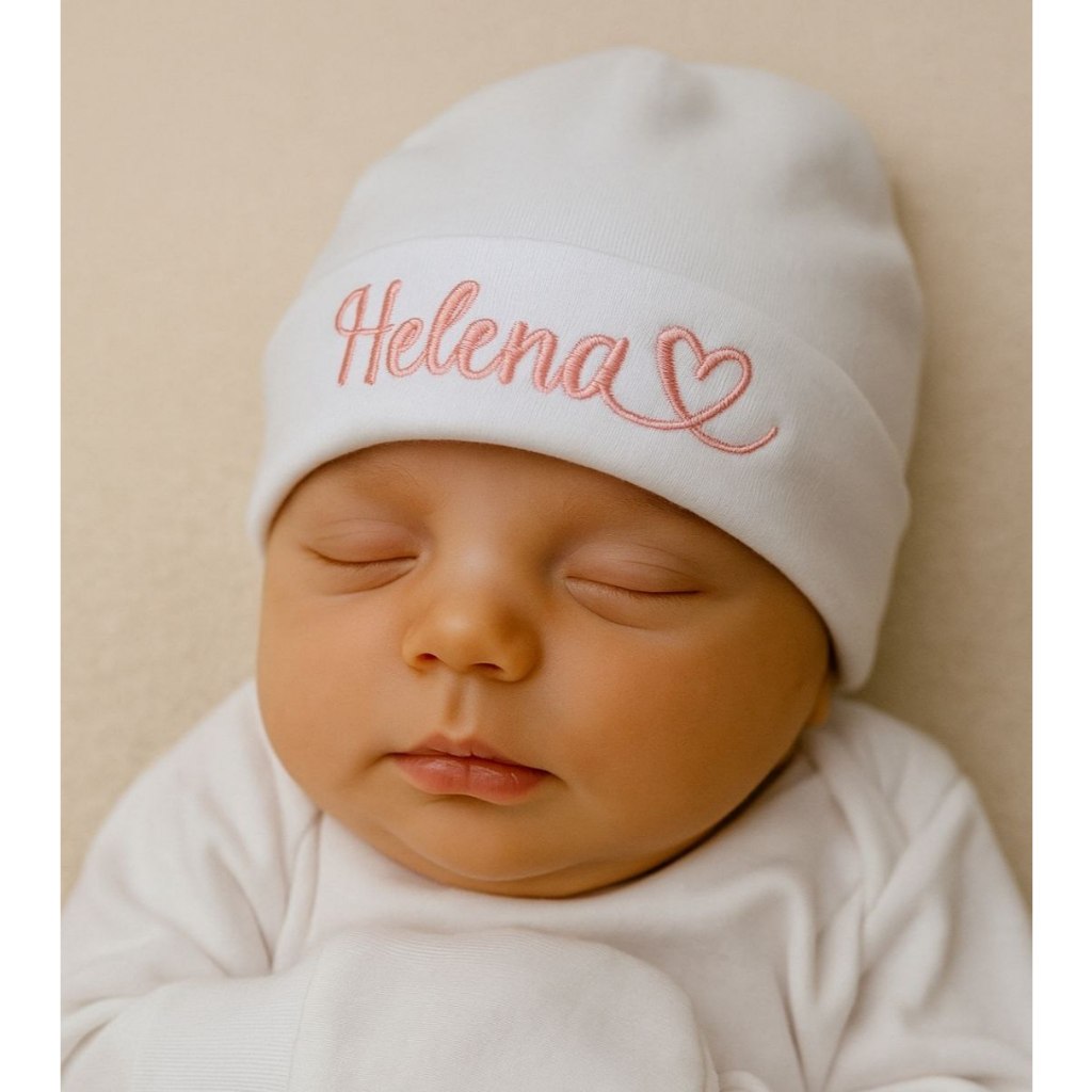 Kit Touca e Luva Coração, Saída Maternidade Rn  100% Algodão Penteado.