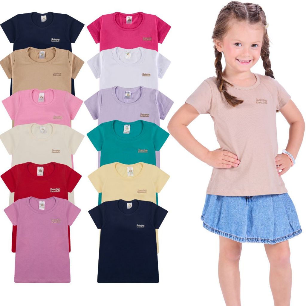 Kit 2, 6 ou 8 Blusas Infantis Manga Curta para Bebê Menina 100% Algodão Moda Infantil Feminina Lisa Coloridas em Oferta na Shopee