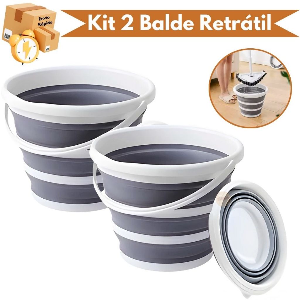 Kit 2 Balde Retrátil Dobrável de Silicone – 10L | Compacto, Portátil, Cor Cinza, Ideal para Viagem e Camping Limpeza em Oferta na Shopee