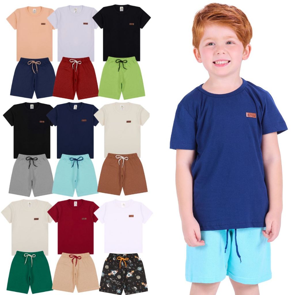 Kit Básico 2, 6 ou 10 Peças Roupa Bebe Menino Infantil Masculino Casual Liso de Verão em Oferta na Shopee