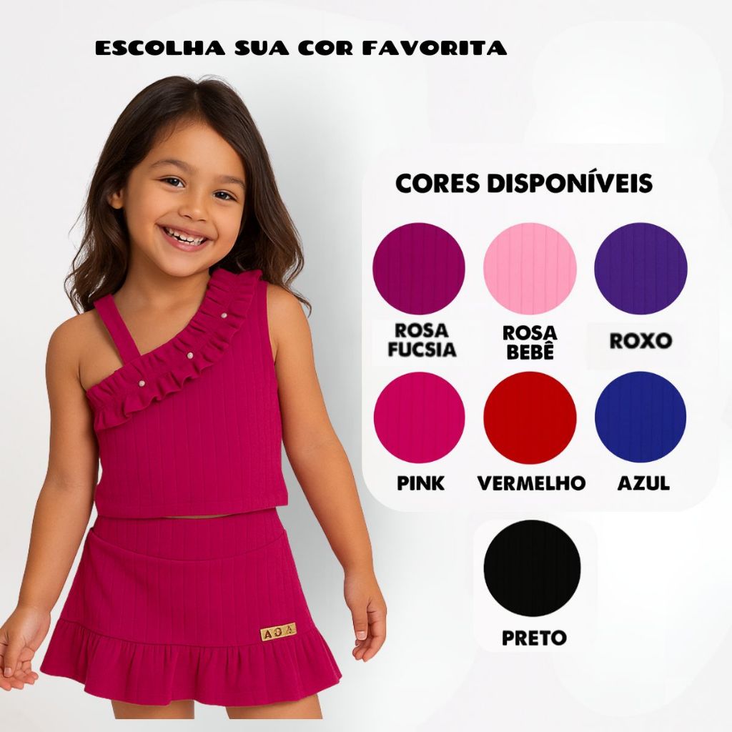 Conjunto Infantil Menina Saia e Blusa Moda Feminina Kids em Oferta na Shopee