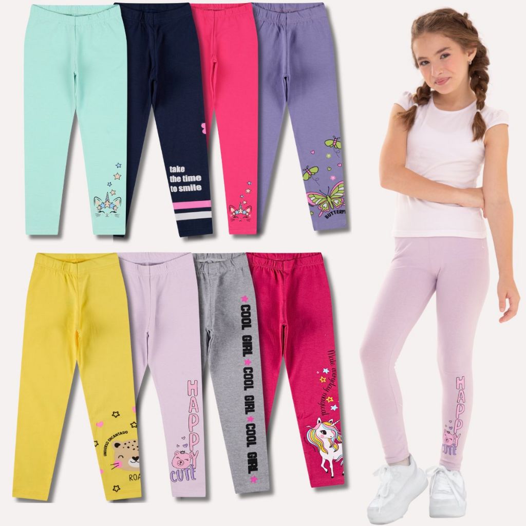 Kit Sortido 1, 3 ou 6 Calças Leggings de Cotton para Meninas Bebê Menina Infantil Roupa de Bebês Feminino em Oferta na Shopee