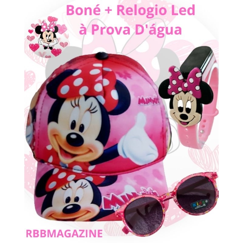 Kit Minnie Mouse – Boné + Relógio LED à Prova D’água + Óculos Infantill