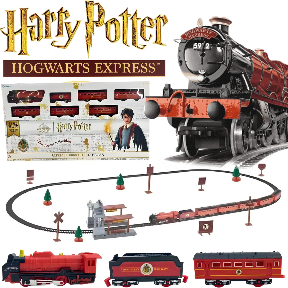 Ferrorama Locomotiva Trem Harry Potter Expresso Hogwarts com luz e pilhas inclusas Trem Natalino