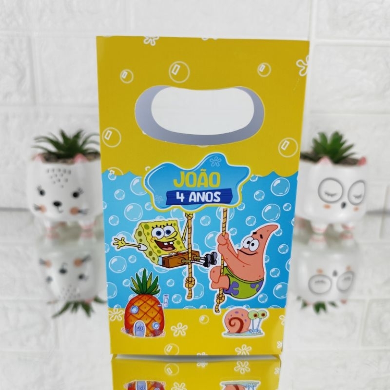 Kit Sacolinhas BOB ESPONJA - Lembrancinhas Personalizadas | Mimos | Surpresa | Festa | Personalizados (PEGUE E MONTE)