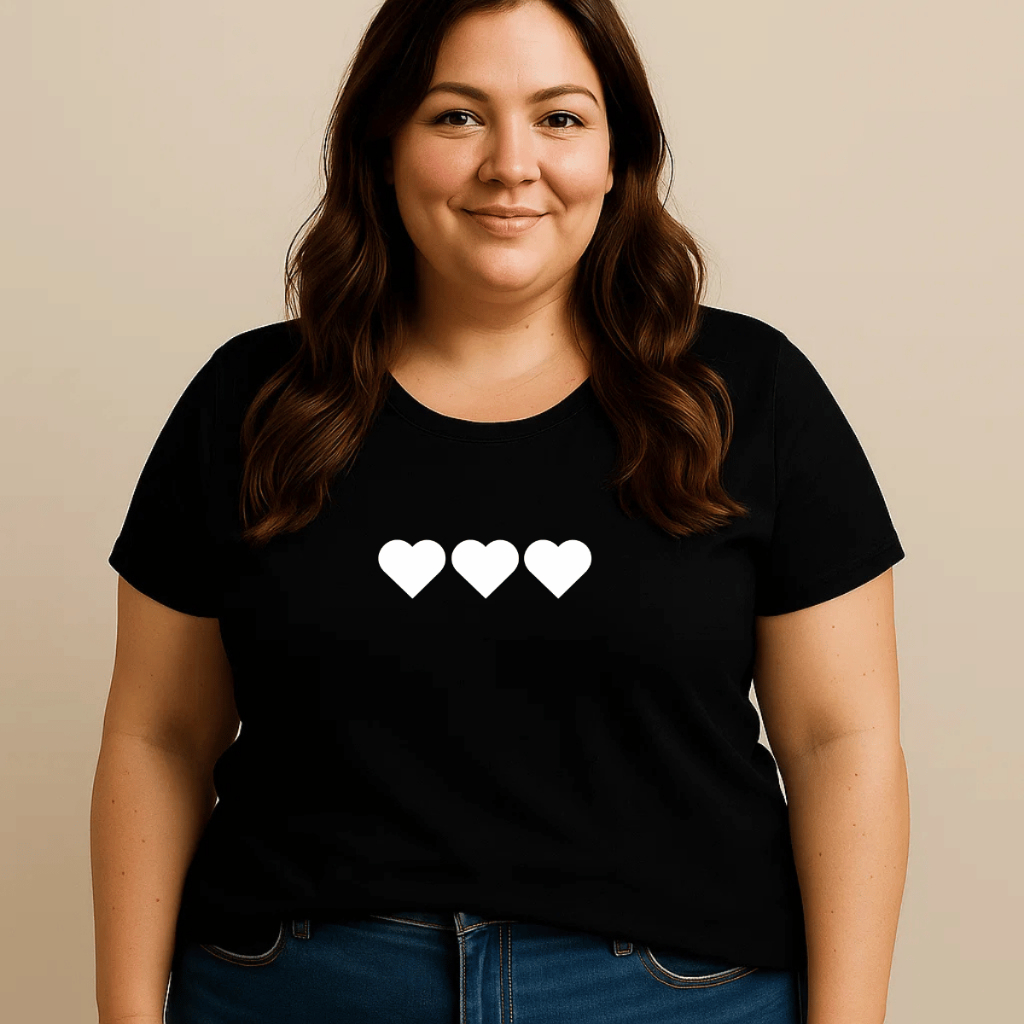 Camiseta Plus Size Feminina P Ao G5 Algodão 100% Estampada Corações Básica Premium Casual Academia Confortável Branca