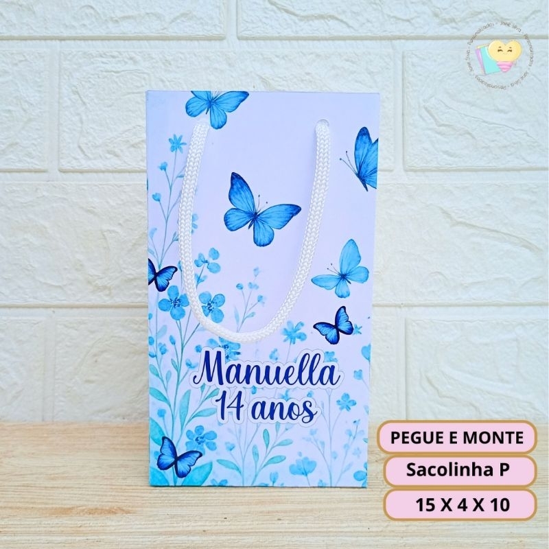 Sacolinha Surpresa Borboleta Azul - Personalizado - Lembrancinha - Festa infantil - Aniversário / PEGUE E MONTE
