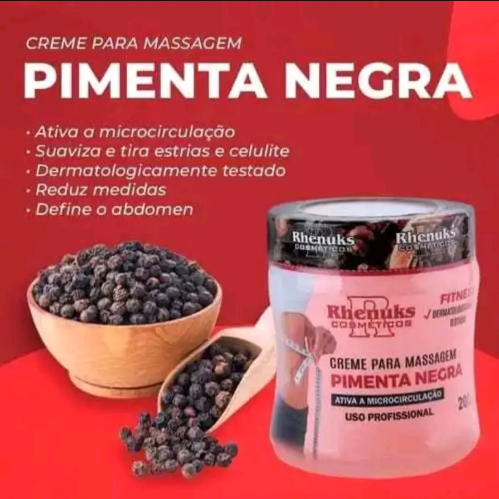 Kit 3 Gel Redutor de Medidas Pimenta Negra 200g Rhenuks – Celulite e Estrias — imagem 2 de 2