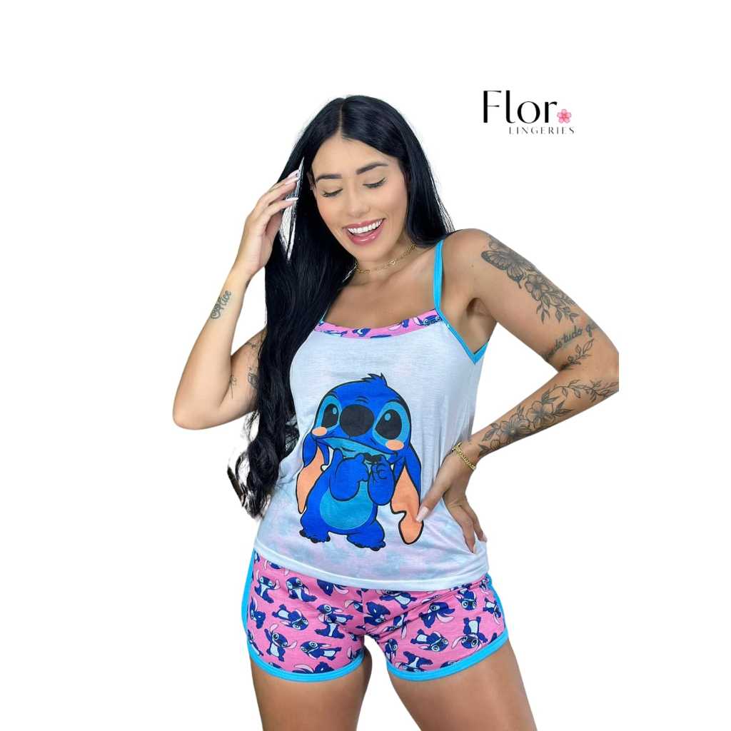 Short Doll Duda Pijama Verão Conjunto Blusa e Short Pijama Baby Doll Feminino Malha