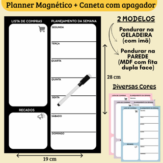 Planner Semanal Magnético Compras + Caneta c/ Apagador (Imã p/ Geladeira ou MDF p/ Parede) Organizador Lista Tarefa em Oferta na Shopee